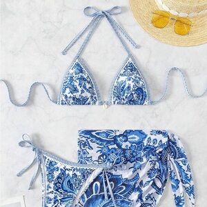 Blue and White Paisley Bikini Set